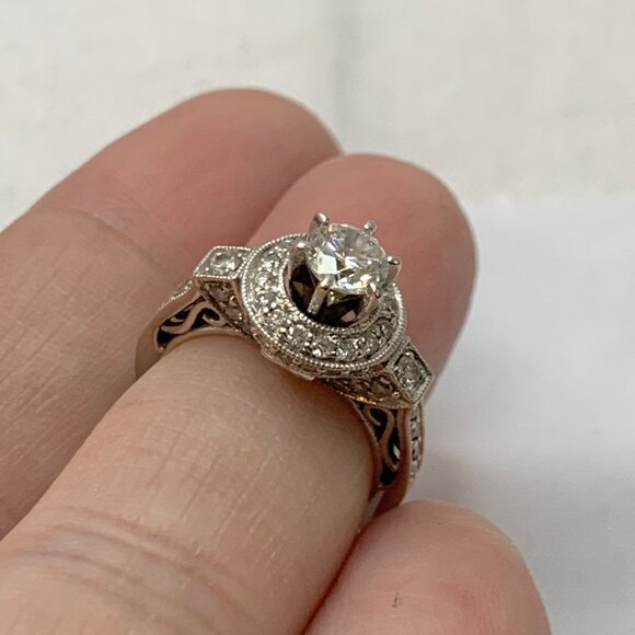 18K White Gold Natural Diamond Engagement Ring Halo Design Filigree Shoulders Ri - Picture 16 of 16
